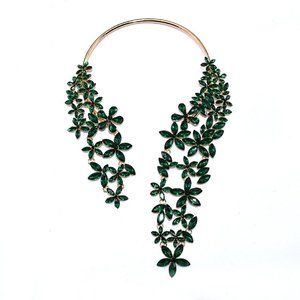 Women's Champagne Green Crystal Flower Wrap Around Choker Necklace